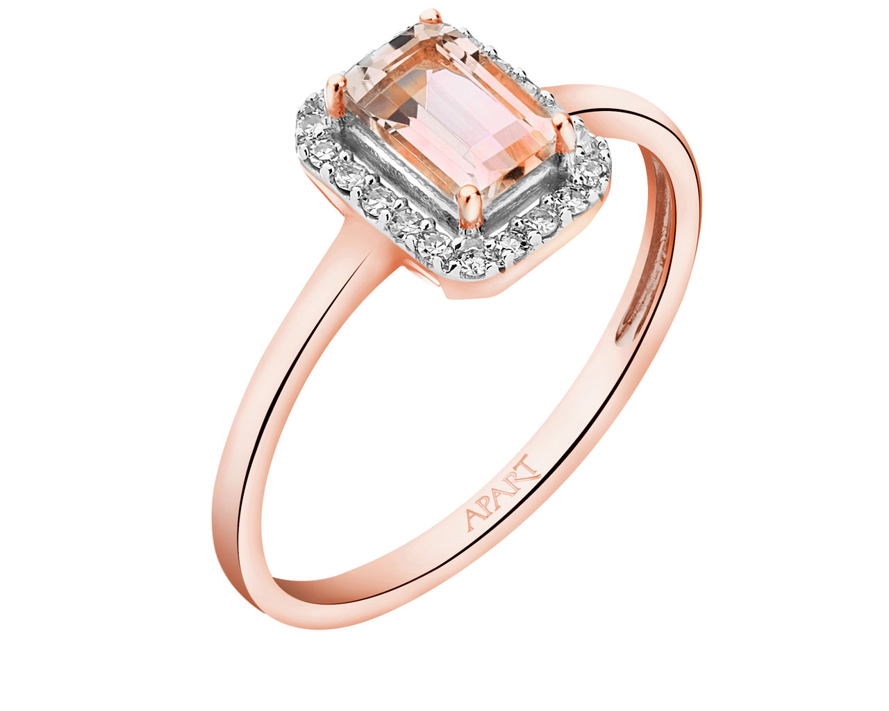 Prsten z růžového zlata s diamanty a morganitem 0,10 ct - ryzost 585