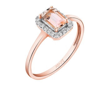 Prsten z růžového zlata s diamanty a morganitem 0,10 ct - ryzost 585