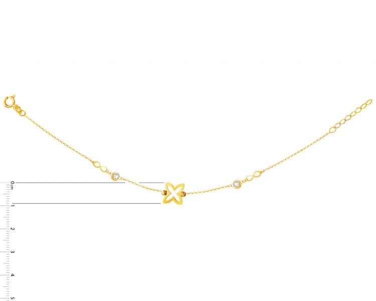 Złota bransoletka z cyrkoniami, ankier - kwiat, nieskończoności