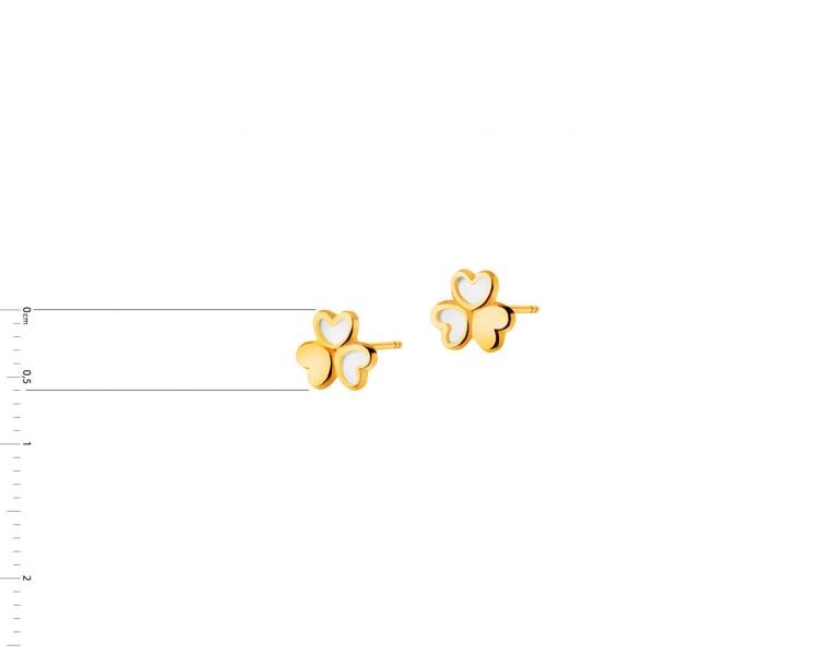 Złote kolczyki z masą perłową - koniczyny