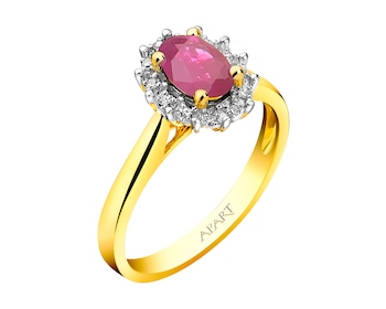 Zlatý prsten s diamanty a rubínem 0,03 ct - ryzost 585