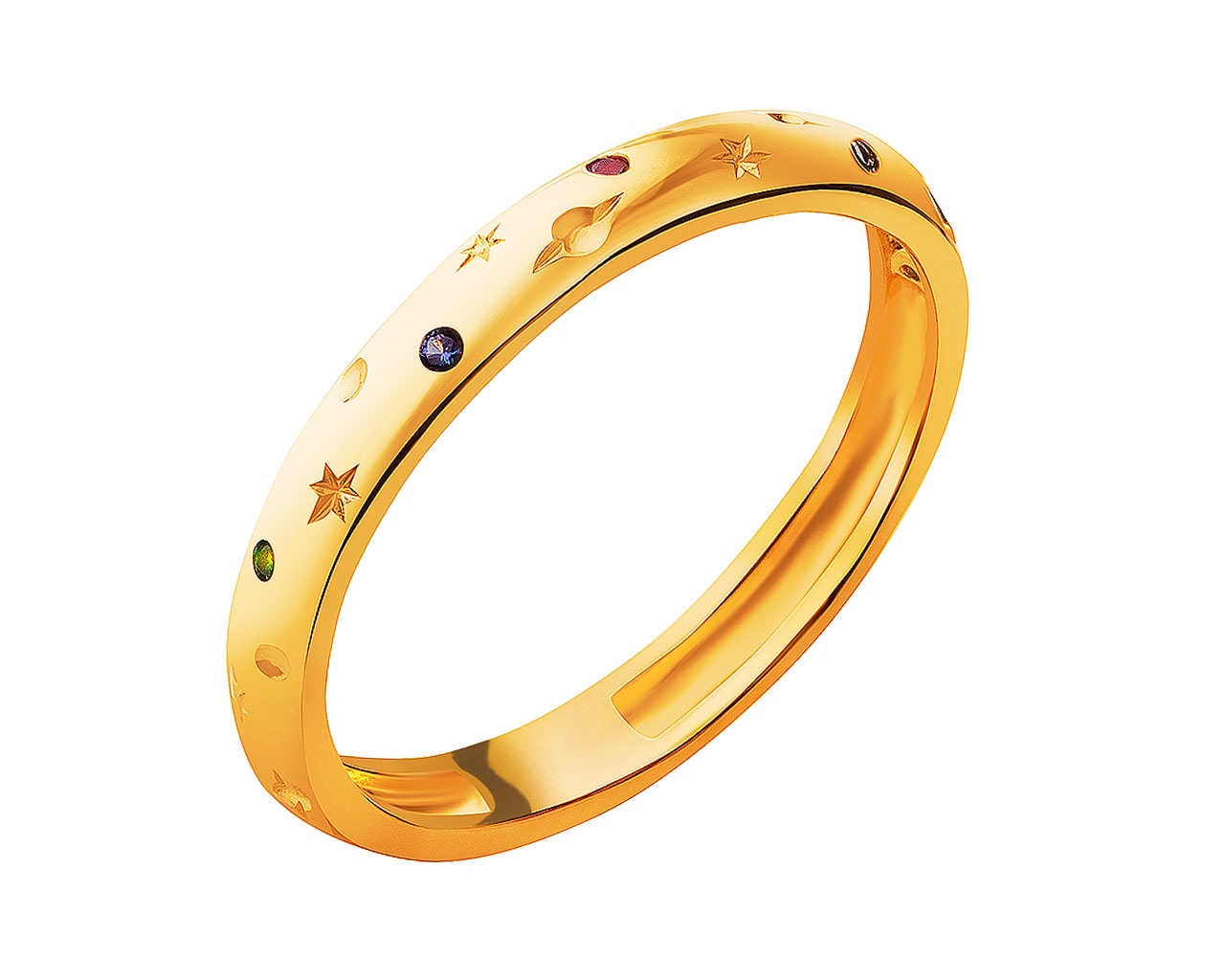 Złoty pierścionek z cyrkoniami - gwiazdy, planeta