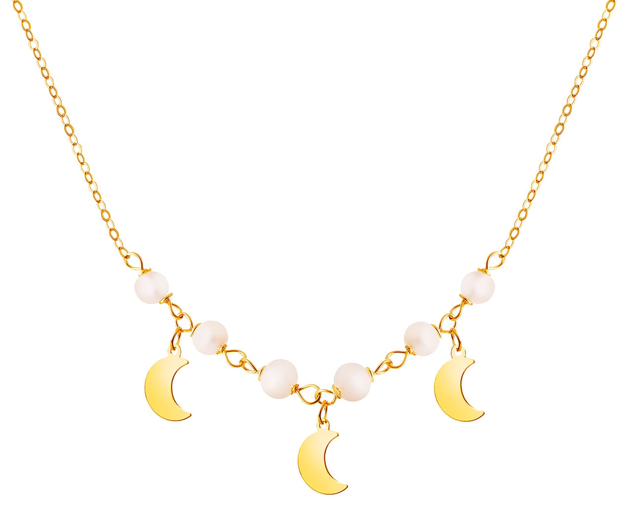 Złoty naszyjnik z perłami, ankier - Księżyce