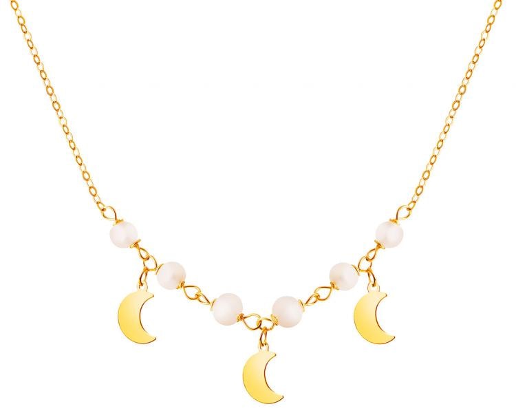 Złoty naszyjnik z perłami, ankier - Księżyce