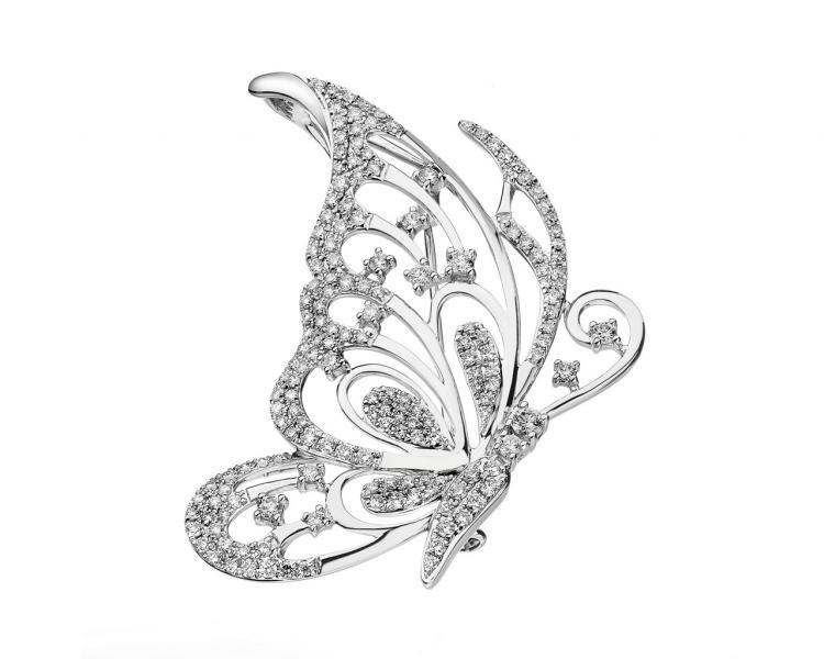 18 K Rhodium-Plated White Gold Brooch with Diamonds 1,25 ct - fineness 18 K