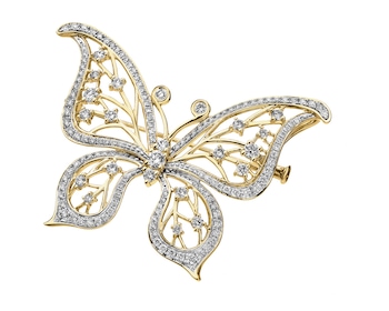 Zlatá brož - přívěsek s brilianty - motýl - 1,35 ct - ryzost 750