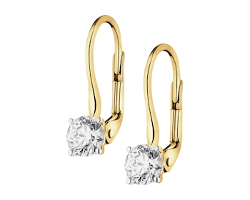 14 K Rhodium-Plated Yellow Gold Earrings with Diamonds - 0,89 ct - fineness 14 K