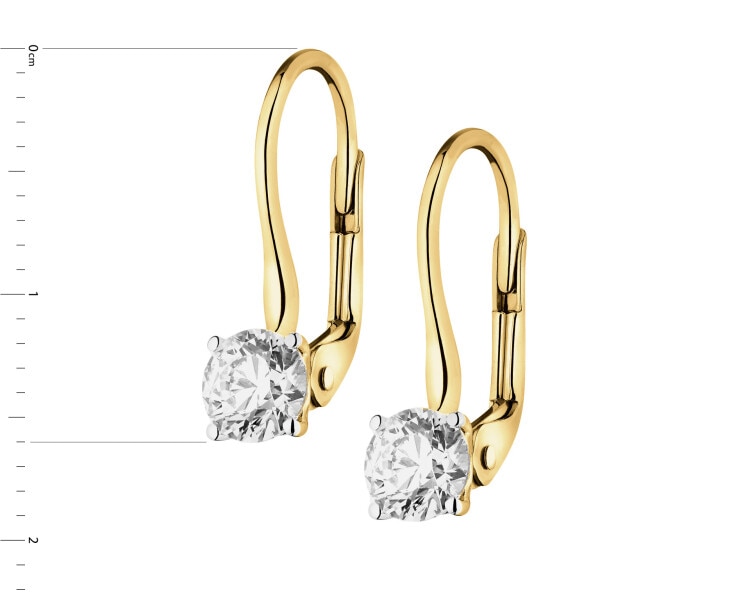 14 K Rhodium-Plated Yellow Gold Earrings with Diamonds - 0,89 ct - fineness 14 K