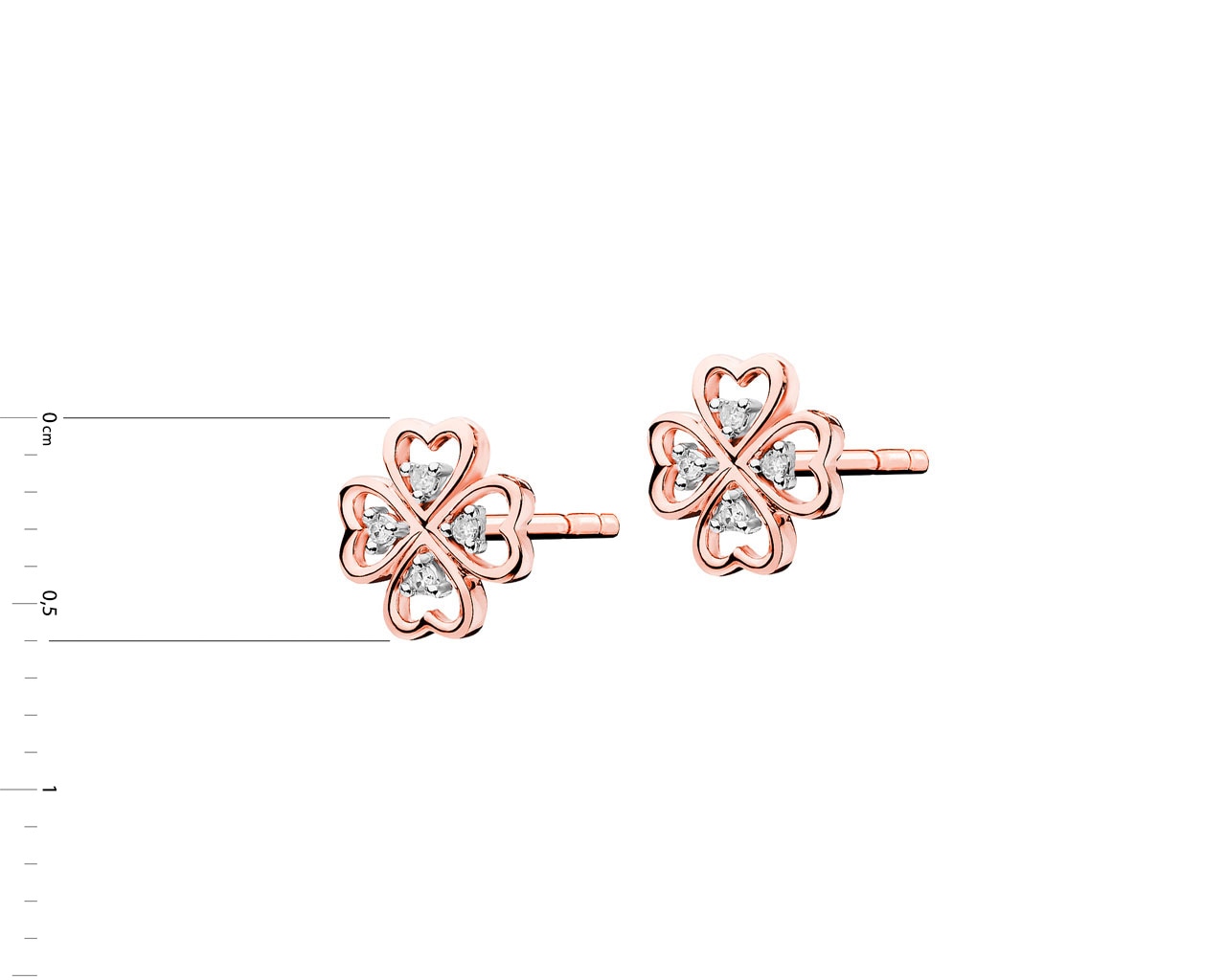 Kolczyki z różowego złota z diamentami - koniczyna 0,02 ct - próba 375