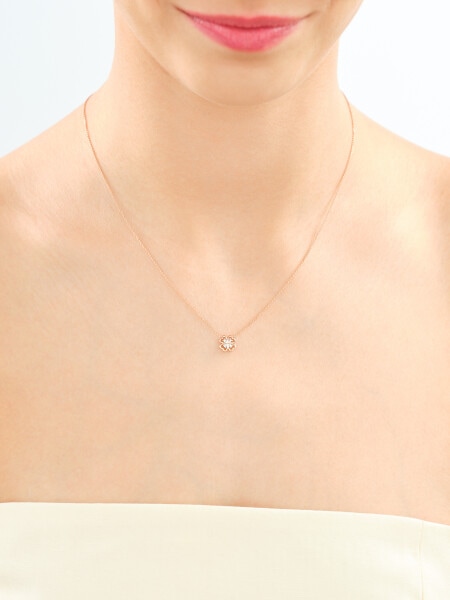 9 K Rhodium Plated Rose Gold Necklace with Diamonds - 0,02 ct - fineness 9 K