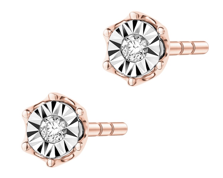 Kolczyki z różowego i białego złota z brylantami - 0,02 ct - próba 375