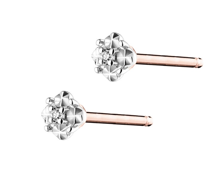 9 K Rhodium Plated Rose Gold Earrings with Diamonds - 0,006 ct - fineness 9 K