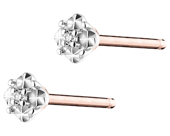 Kolczyki z różowego złota z diamentami - 0,006 ct - próba 375