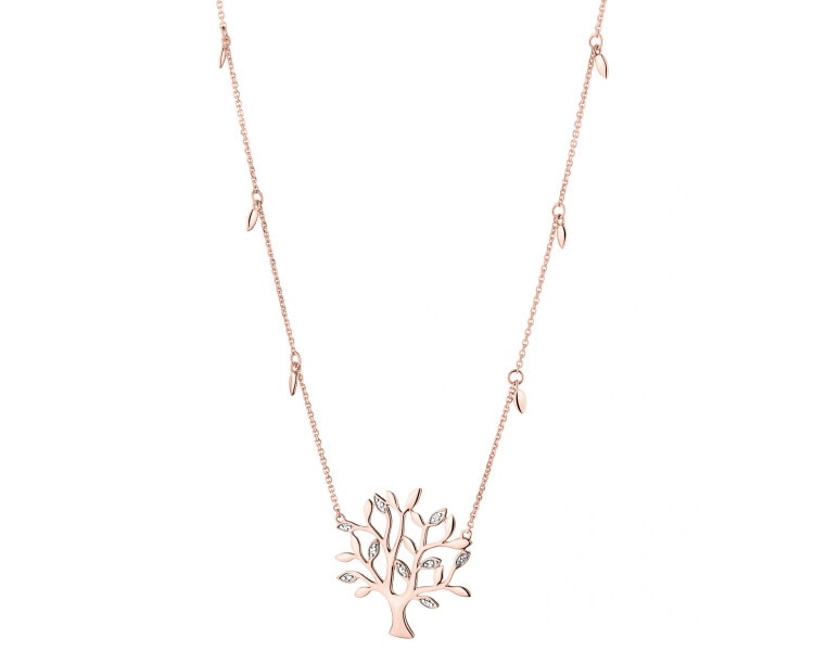 9 K Rhodium Plated Rose Gold Necklace with Diamonds - 0,01 ct - fineness 9 K