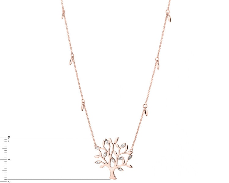 9 K Rhodium Plated Rose Gold Necklace with Diamonds - 0,01 ct - fineness 9 K