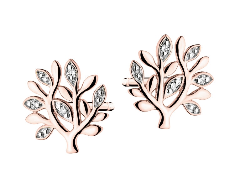 14 K Rhodium Plated Rose Gold Earrings with Diamonds - 0,01 ct - fineness 14 K