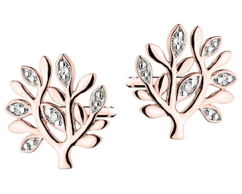 14 K Rhodium Plated Rose Gold Earrings with Diamonds - 0,01 ct - fineness 14 K