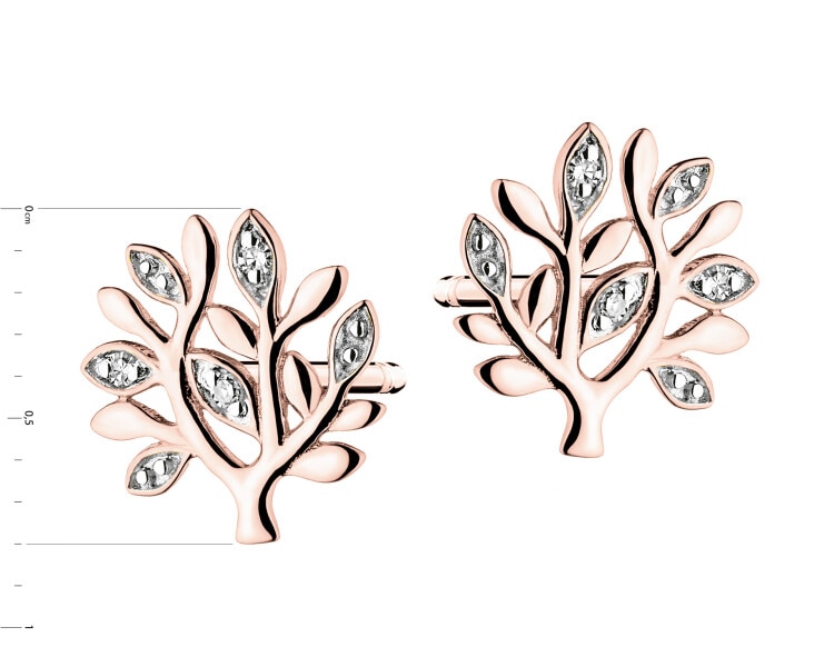 14 K Rhodium Plated Rose Gold Earrings with Diamonds - 0,01 ct - fineness 14 K