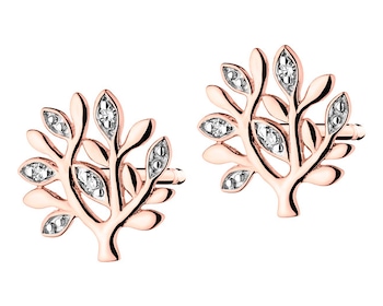 Kolczyki z różowego złota z diamentami - drzewa 0,01 ct - próba 585