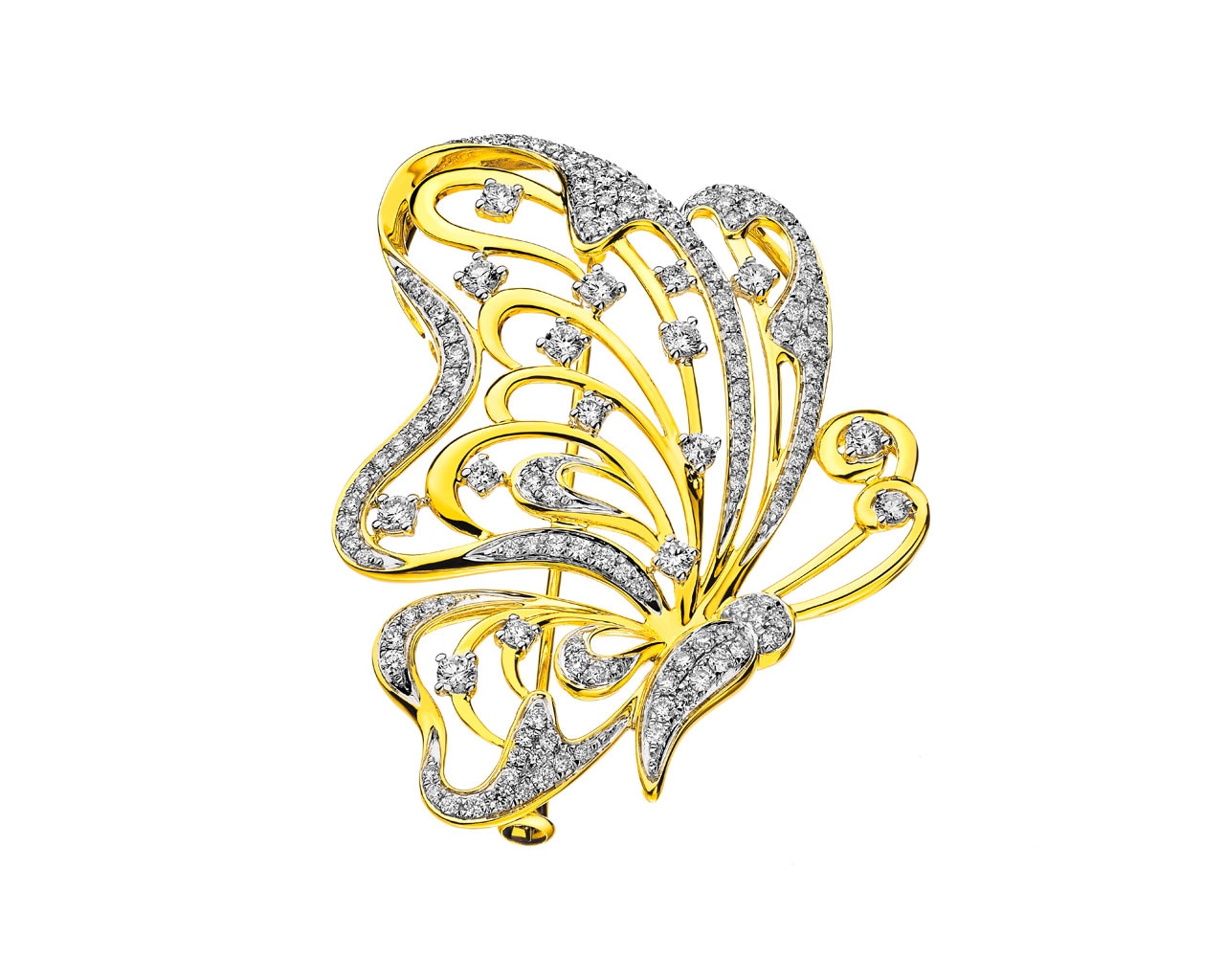 Zlatá brož - přívěsek s brilianty - motýl 1,30 ct - ryzost 750