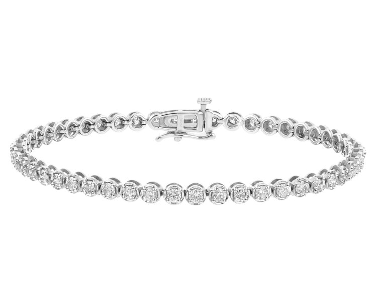 14 K Rhodium-Plated White Gold Tennis Bracelet with Diamonds - 2,50 ct - fineness 14 K