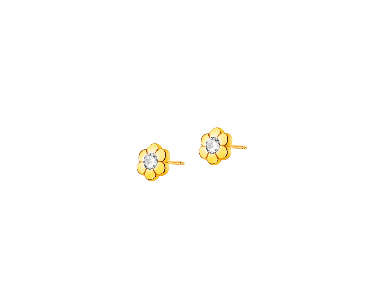 Złote kolczyki z cyrkoniami - kwiaty