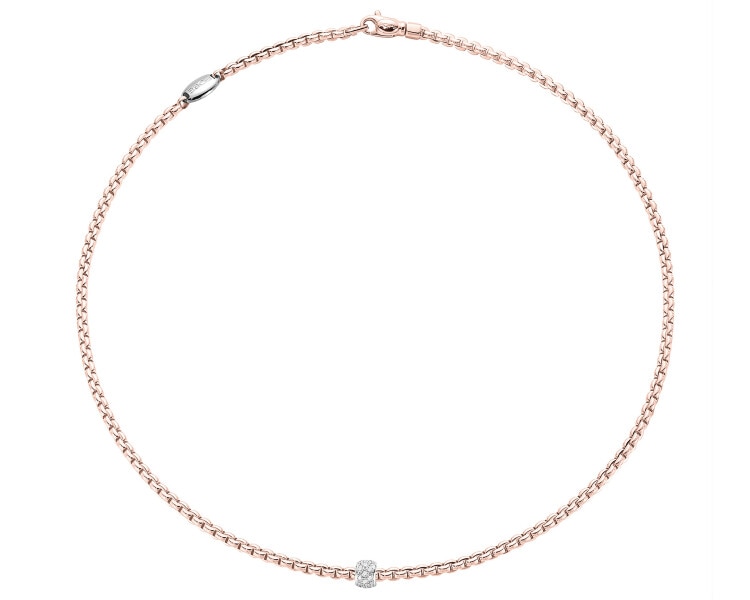 750 Pink Gold And Rhodium-Plated White Gold Necklace with Diamonds - 0,19 ct - fineness 750