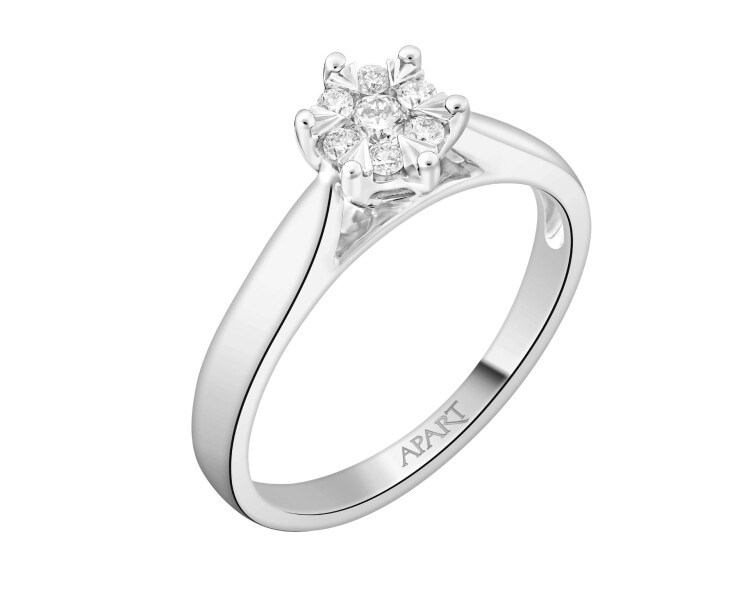 14 K Rhodium-Plated White Gold Ring with Diamonds - 0,17 ct - fineness 14 K