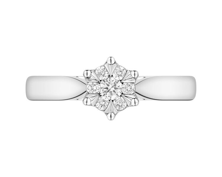 14 K Rhodium-Plated White Gold Ring with Diamonds - 0,17 ct - fineness 14 K