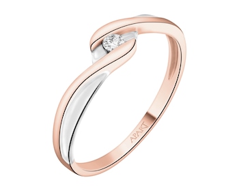 Pierścionek z różowego złota z brylantem - 0,04 ct - próba 375