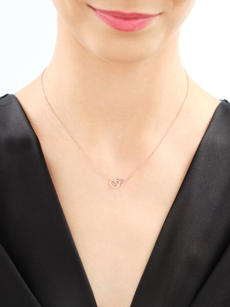 Naszyjnik z różowego złota z diamentem - serca - 0,003 ct - próba 585