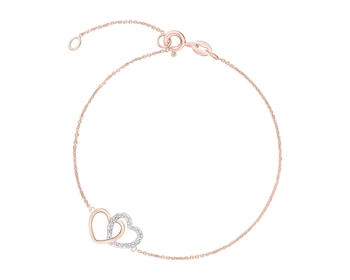 Náramek z růžového zlata s diamantem - srdce - 0,003 ct - ryzost 585