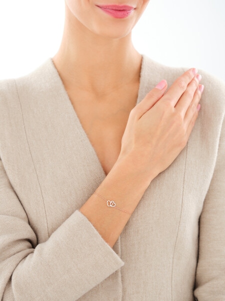 Náramek z růžového zlata s diamantem - srdce - 0,003 ct - ryzost 585