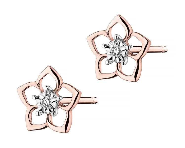 14 K Rhodium Plated Rose Gold Earrings with Diamonds - 0,006 ct - fineness 14 K