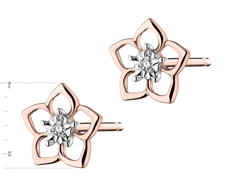 14 K Rhodium Plated Rose Gold Earrings with Diamonds - 0,006 ct - fineness 14 K