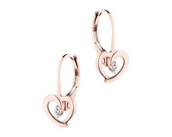 Kolczyki z różowego złota z diamentami - serca - 0,01 ct - próba 375