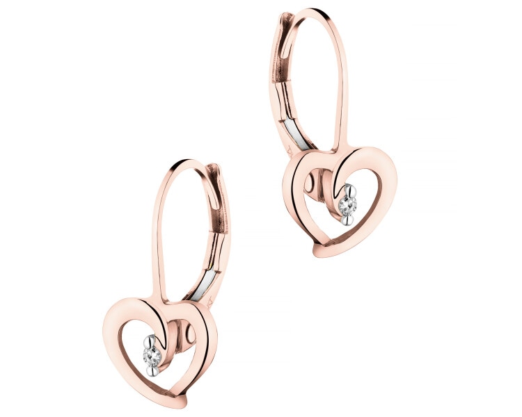 14 K Rhodium Plated Rose Gold Earrings with Diamonds - 0,01 ct - fineness 14 K