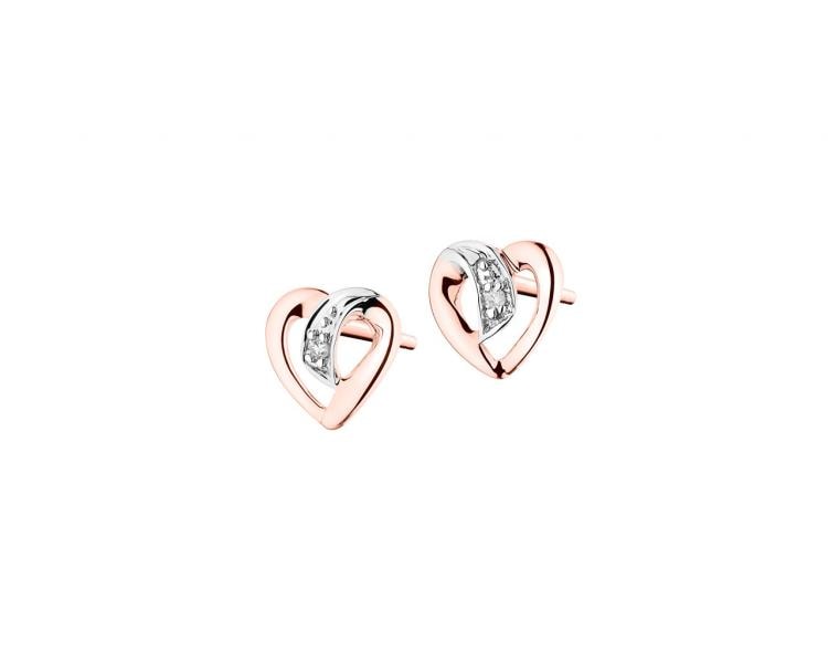 Náušnice z růžového zlata s diamanty - srdce 0,005 ct - ryzost 585