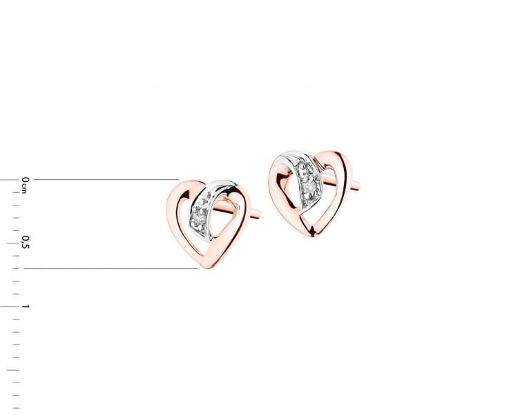 Náušnice z růžového zlata s diamanty - srdce 0,005 ct - ryzost 585