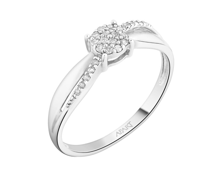 9 K Rhodium-Plated White Gold Ring with Diamonds - 0,08 ct - fineness 9 K