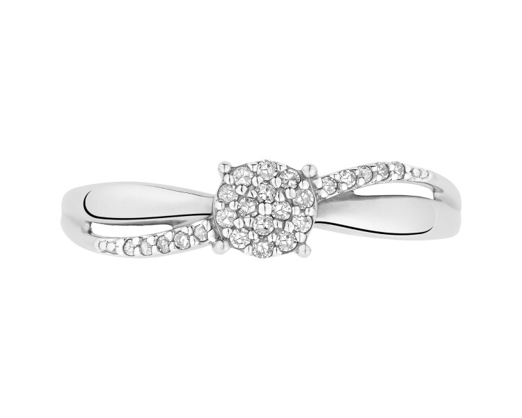 9 K Rhodium-Plated White Gold Ring with Diamonds - 0,08 ct - fineness 9 K