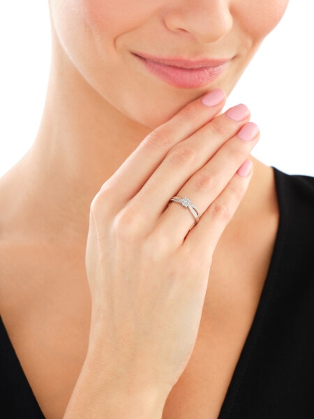 9 K Rhodium-Plated White Gold Ring with Diamonds - 0,08 ct - fineness 9 K