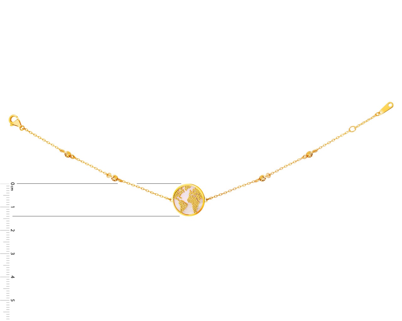 Złota bransoletka z masą perłową, ankier - kula ziemska