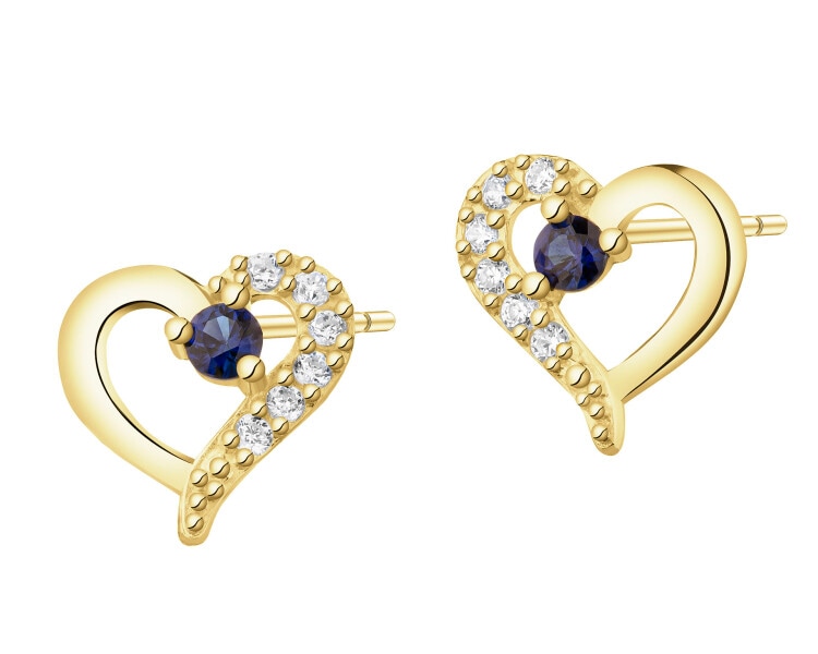 8 K Yellow Gold Earrings with Synthetic Sapphire