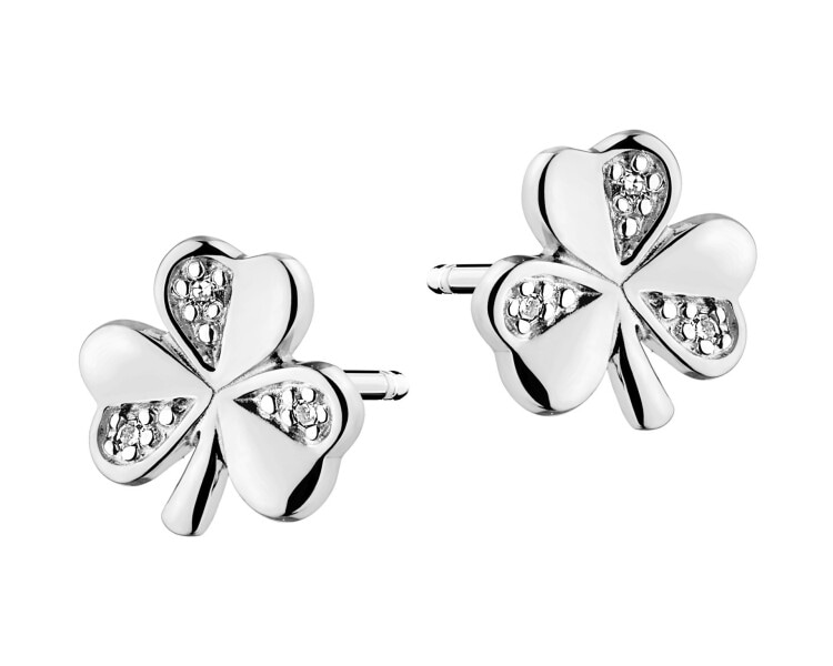 9 K Rhodium-Plated White Gold Earrings with Diamonds - 0,01 ct - fineness 9 K