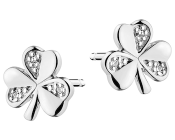 9 K Rhodium-Plated White Gold Earrings with Diamonds - 0,01 ct - fineness 9 K