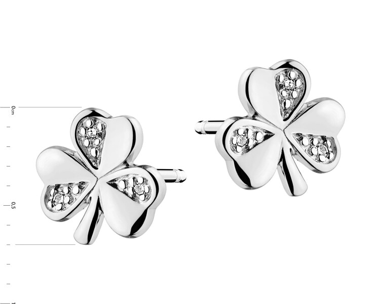 9 K Rhodium-Plated White Gold Earrings with Diamonds - 0,01 ct - fineness 9 K