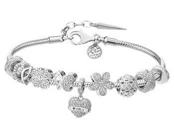 Stříbrný náramek beads - sada - nekonečno, čtyřlístek, motýl, máma, srdce, květ