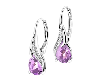 9 K Rhodium-Plated White Gold Earrings  - fineness 9 K