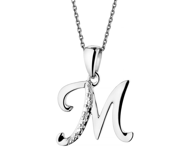 Zawieszka z białego złota z diamentem - litera M - 0,003 ct - próba 585